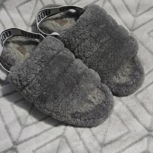 UGG Charcoal Fluffy Slide Slippers